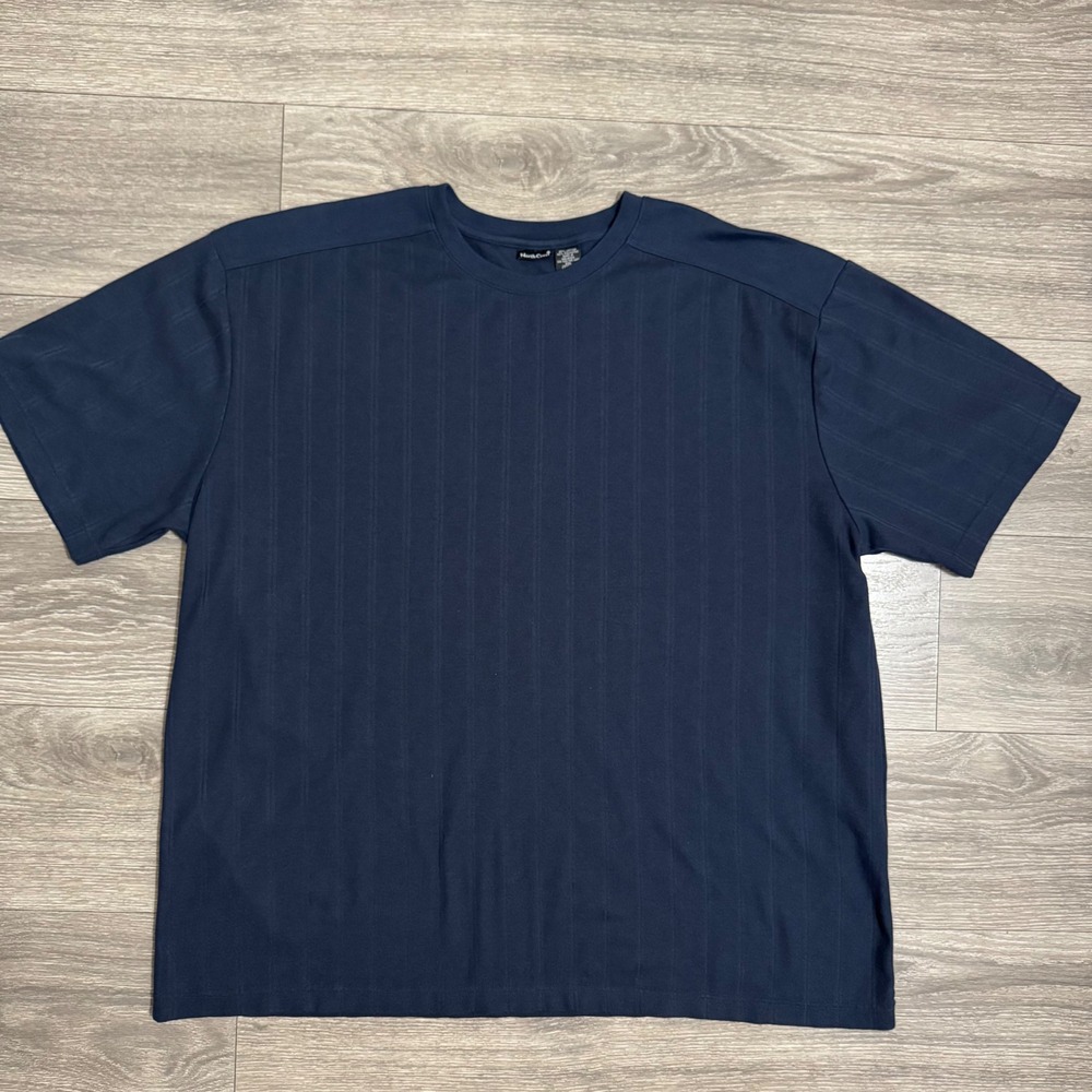 North Crest Mens XXL Navy Blue Vertical Ribbed Textured Short Sleeve T-Shirt